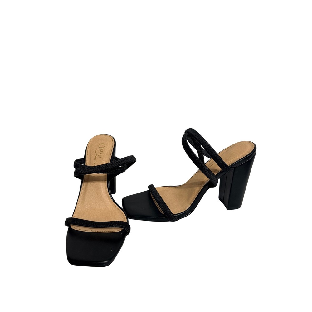 Olivia Jaymes Womens Black Strappy Block Heel Square Toe Sandals Size 6.5‎